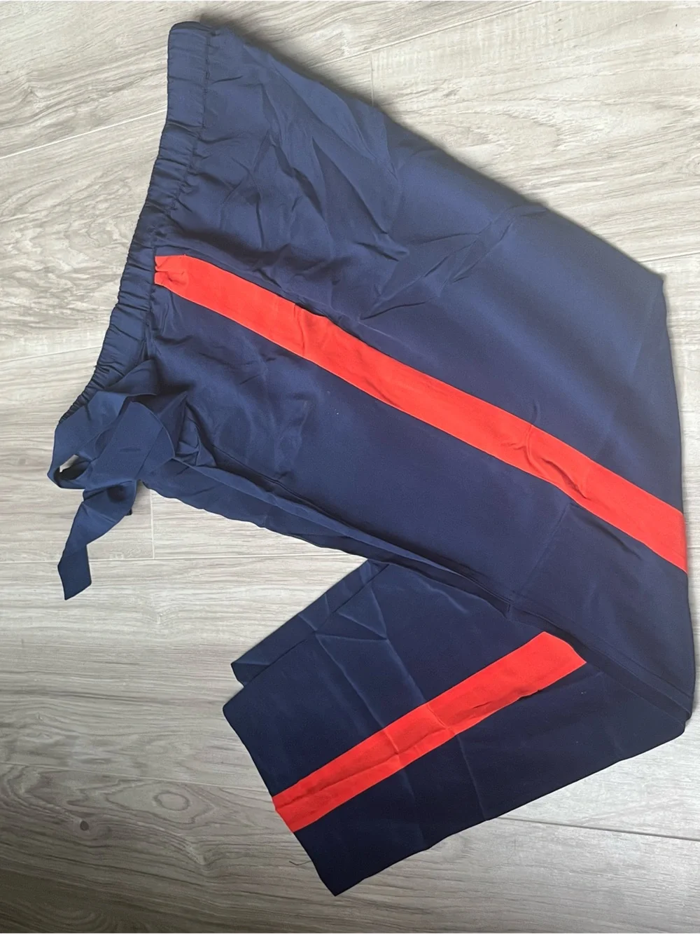 Tory Burch Navy silk pants with Red Side Stripes